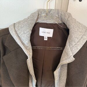 Love Tree Brown Coat with Light Gray Hooded Lining